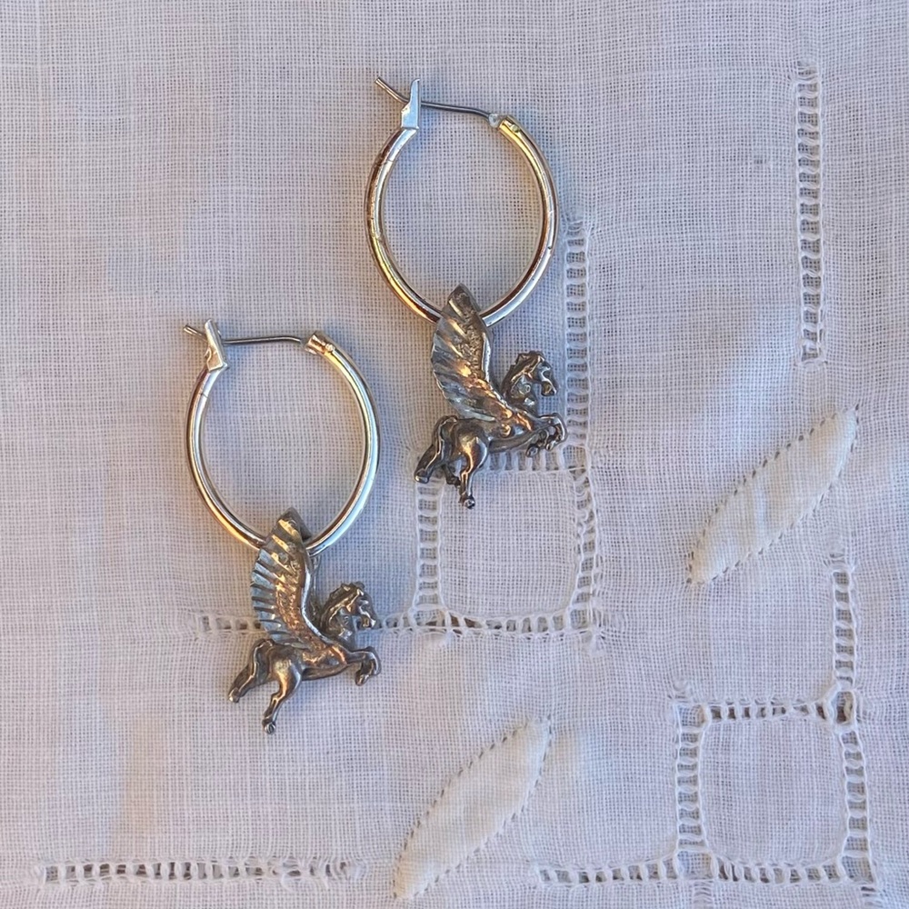 Silver Pegasus Hoop Earrings